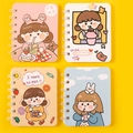 Set of four A7 mini spiral notebooks featuring cute cartoon girl illustrations - Milk Tea Girl