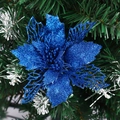Sparkling blue glitter artificial Christmas flower for festive holiday tree decoration - Sapphire Blue