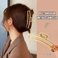 Elegant 11.2cm golden rectangular metal hair claw clip with matte finish for women - Large Matte Gold Slim Rectangular / 11.5CM