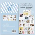 Retro Korean style cat stickers pack with 30 waterproof sheets in cream and blue - XCC036 Cute Cats - 30 Sheets/Pack