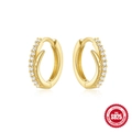 S925 sterling zilveren huggie hoops in goud met sprankelende zirkonia steentjes - Kruis Pavé Stijl (Goud #2)