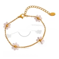 Golden 18k plated stainless steel daisy bracelet with pink crystal petals and 5cm extender - 15cm+5cm / Gold/Pink Stone (Bracelet)