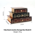 Set of 3 vintage wooden fake book storage boxes with retro gold patterns and metal handles - 3-Layer Drawer Storage Box Style B