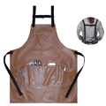Braune PU-Leder Schürze wasserdicht mit schwarzen Trägern und Taschen für Friseure - Verstellbarer H-Rücken / Braun