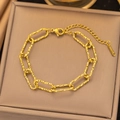 Polished 18K gold chunky chain link bracelet with diamond-cut texture and lobster clasp - Gold Textured Rectangular Chain Bracelet