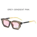 Grey-framed sunglasses with gradient pink lenses and bicolor temples for trendy street style - Clear Gray Frame Pink Gradient Lens