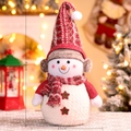 60cm large Christmas snowman plush doll with striped knit hat and welcome stars decor - Earmuff Snowman-60