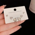 Three-piece set of silver heart stud earrings with rhinestones and opal pendants - Silver-Heart Chain Set (78#)