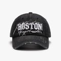 Berretto da baseball in denim nero lavato con ricamo Boston e dettagli vintage invecchiati - Regolabile / Nero (25A239)
