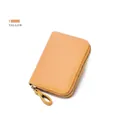 Yellow RFID leather card holder with litchi texture and secure zipper closure - Yellow