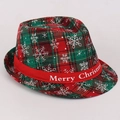 Classic red and green plaid Christmas jazz hat with white snowflakes and Merry Christmas ribbon - Christmas Theme / Green Plaid Large Snowflake