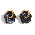 Retro floral hoop earrings with 18K gold plated steel and colorful resin petals - Black