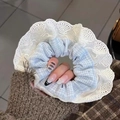 Blauwe ruitjes scrunchie met witte kanten rand, grote bloem haarelastiek voor knot - #3 Blauwe Hete Strass