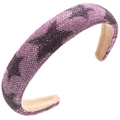 Close-up of padded headband with purple and grey rhinestone star patterns and thick fabric lining - Pink and Black