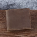Cartera bifold de cuero marrón vintage con textura natural y bordes cosidos a mano - Horizontal / Marrón Oscuro