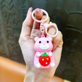 Portachiavi orsetto fragola rosa in silicone con funzione luminosa per decorazione borse - Orso Fragola con Fragola - Rosa
