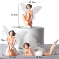 Three fairy flower girl cake toppers with transparent wings and white dresses in various poses - Plastic Elf Fairy-3 Pcs