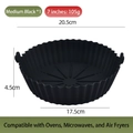 Black round silicone air fryer liner with handles and wave pattern, 20.5cm diameter size - M (7 Inch) / Black