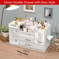 White wooden drawer-style cosmetic organizer with clover hollow door, 45x19x27cm - XXL Type D Organizer