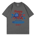 Dark charcoal Independence Day T-shirt with heart flag print and Happy banner - XS / Dark Grey 4th July Heart Style