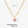 18K gold plated stainless steel necklace featuring a round pink crystal birthstone pendant - October Pink (Tourmaline)