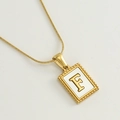 18K gold plated stainless steel snake chain with rectangular letter F pendant - F (With Chain)