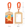 Cartoon orange cat PU leather ID badge holder with bright orange spiral spring lanyard - Escaped Cat / Beige and Orange