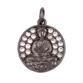 Round Sakyamuni Buddha pendant in black nickel plating with white zircon stones - White CZ Round Buddha L023031 Black