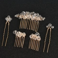 5-piece vintage gold baroque bridal hair comb and pin set with clear crystal beads - Crystal Version (3 Combs + 2 Pins) / Gold