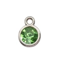 Silver-plated birthstone pendant with round green faceted gemstone and hanging loop - Olive Green