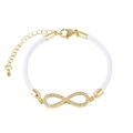 Detail of white braided cord bracelet featuring a gold infinity symbol set with zircon stones - Infinity / White