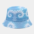 Detailed view of reinforced stitching on blue tie-dye cotton bucket hat brim - Blue & White Tie-Dye