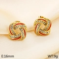 Golden crossover earrings with red enamel and pavé rhinestones in 16mm size - Style H Gold (KE115089-K)