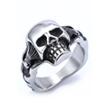 Vintage punk skull ring for men in antique silver finish with gothic relief textures - US Size 7 / Vintage Relief Skull Style (25304) / 25304