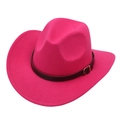 Macro detail of rose red cowboy hat featuring faux leather band and gold buckle detail - M (56-58cm) / Rose Red Cowboy (Brown Belt)