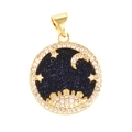 Golden micro-pave pendant featuring celestial moon, star, and eye motif on navy blue base - Sun Moon Star-Blue Sand