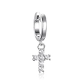 Silver 925 sterling silver hoop earrings with sparkling zircon cross pendants - Inner Diameter 8MM - Single / Platinum Silver (#2)
