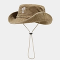Chapeau de soleil en coton délavé kaki avec broderie palmier et cordon de serrage - Taille unique / Kaki