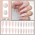 Long almond press-on nails with nude pink ombre and silver glitter sand texture - CJCY-62 Nude Pink Silver Glitter