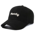 Berretto da baseball nero classico con ricamo Peachy su tessuto di velluto a coste - Regolabile / Nero Con Ricamo Bianco