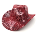 Détail d'un chapeau de cowboy texturé serpent rouge et argent avec finition métallique - M (56-58cm) / Bordeaux