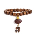 Bracciale di preghiera in palissandro scuro lucido con ciondolo pace e nodo colorato - Legno di Pero Nero + Piastra della Pace