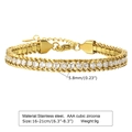 Detail showing 18K gold stainless steel chain bracelet with AAA zircon and measurements - Double Row Beaded Bracelet / Gold White Zirconia