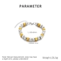 Detail view of gold and silver beaded stainless steel bracelet with sizing parameters - 180*8mm