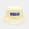 Détail de la broderie MODULAR sur un chapeau bob en sergé de coton beige - M (56-58cm) / Jaune