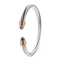 Silbernes Kabelarmband mit Goldakzenten und lila facettierten Edelsteinen an den Enden - Bicolor Violett Facettierter Kristall