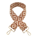 Detail of 5cm jacquard woven strap with brown diamond patterns and gold metal buckles - Gold Buckle / Beige Brown