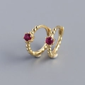 S925 sterling silver beaded hoop earrings in gold with center-set red zircon gemstone - Gold Plated (Red Zirconia)