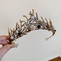 Handheld vintage gold tiara with black, brown, and white pearls and rhinestones - Branch Pearl Hair Accessory / Gold-Black-Branch