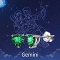 Gemini S925 sterling silver stud earrings with heart-cut emerald green zircon stones - May: Green Zircon (Gemini/Emerald Green)